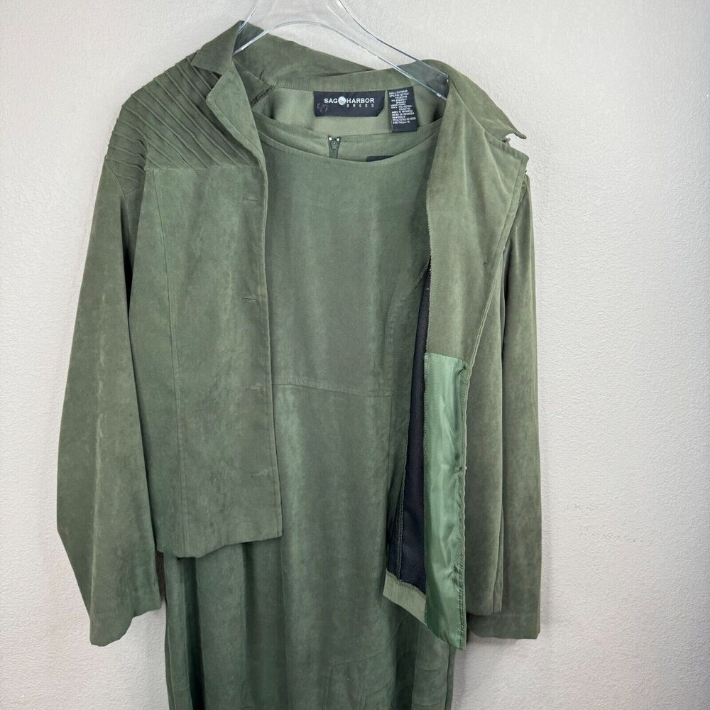 Sag Harbor‎ Women's Jacket & Dress 2 Piece Suit Set Solid Olive Green - Picture 3 of 15